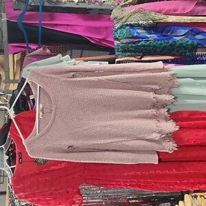 Pink Fringe Long Sleeve Sweater in Size Small by Kaisely On Sale